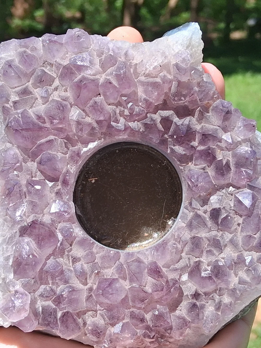 Brazilian Amethyst Geode Crystal Rock Tea Light Candle Holder Sphere Decor